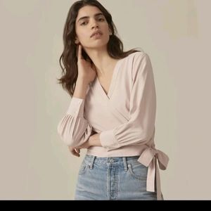 Everlane The Washable Silk Wrap Top Blouse Blush Pink